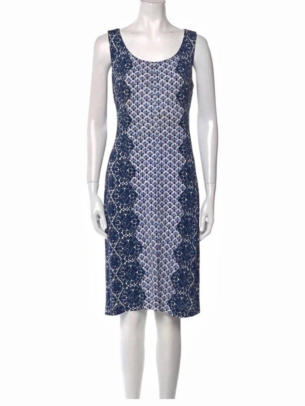 Tory Burch Women's Geometric Midi Dress in Blue & White Like New